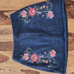Francesca's, Mi Ami Embroidery Floral Design, Cotton Denim Skirt
